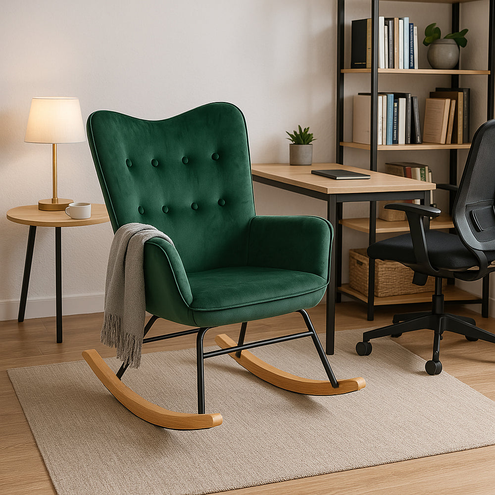 URBAN MEUBLE Fauteuil à Bascule en Velours Vert