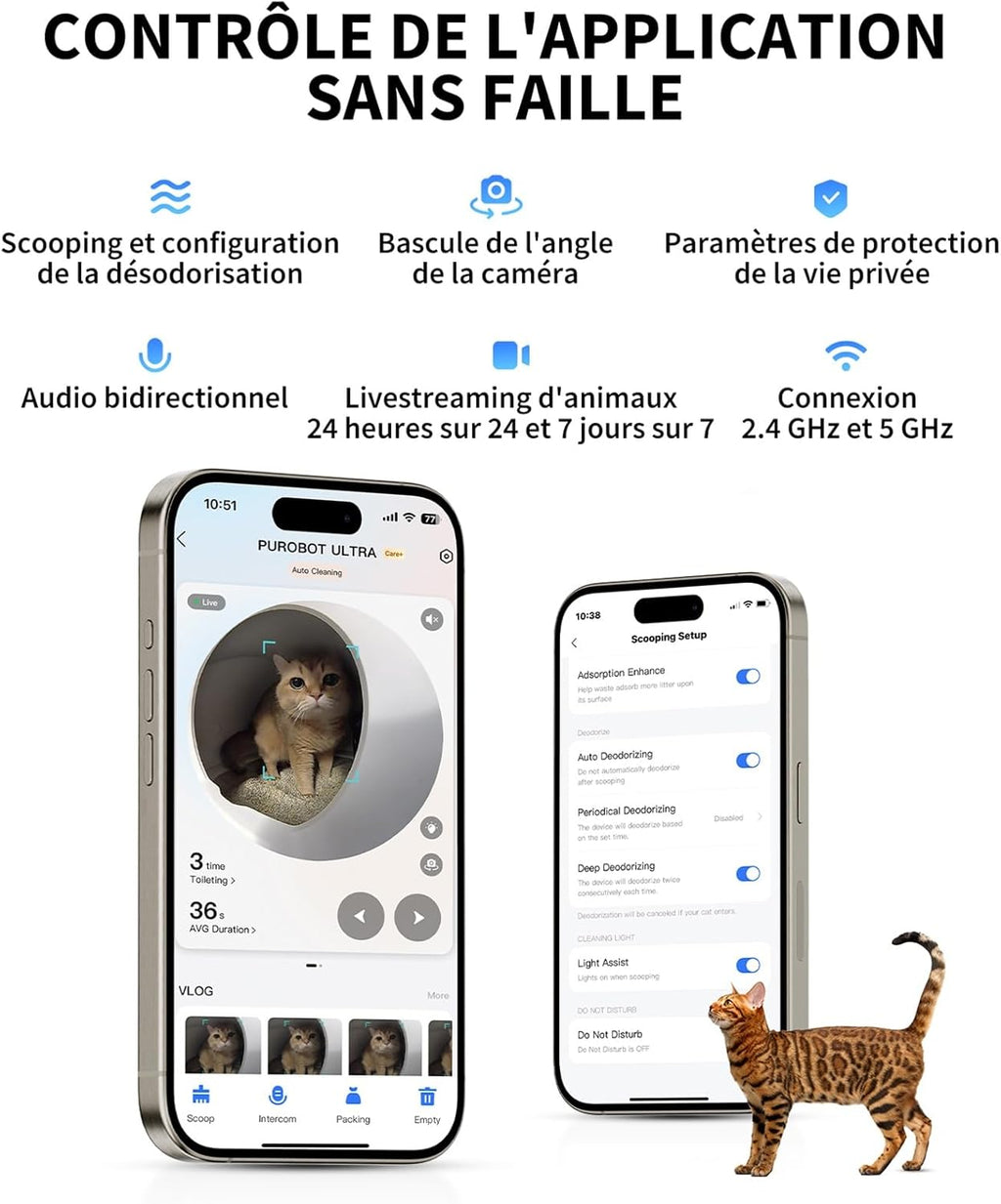PETKIT Purobot Ultra Bac à litière auto-nettoyant pour chat avec caméra