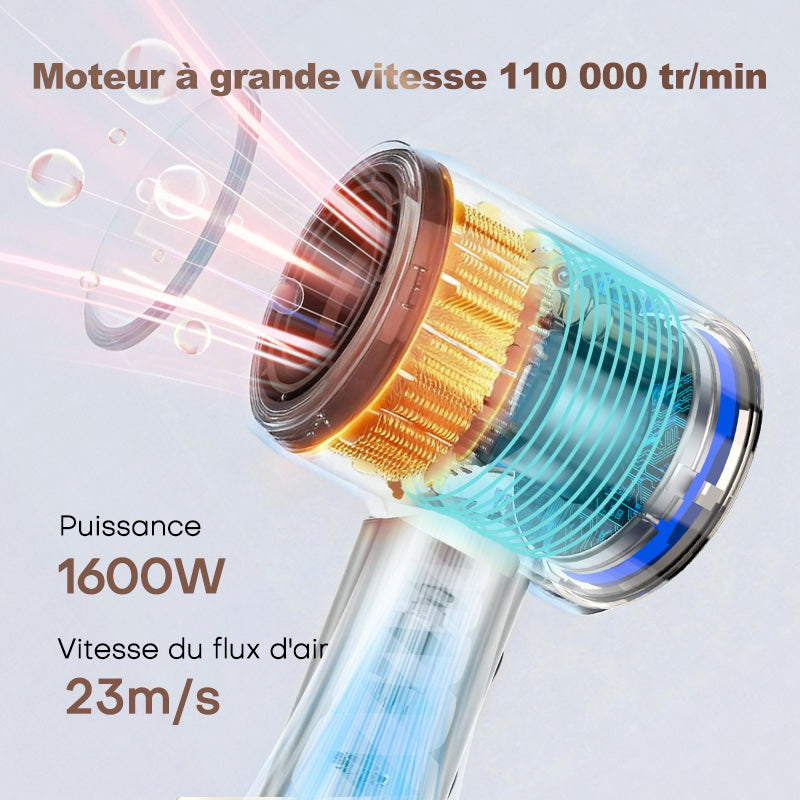 Uniorange H6 Sèche-cheveux à haute vitesse avec technologie plasma, écran LCD HD, 5 modes intelligents, 1600 W de puissance et 1 milliard d'ions plasma