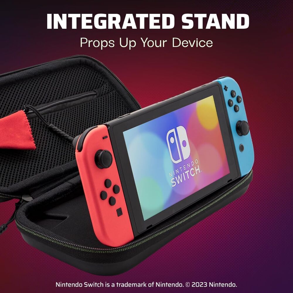 PDP Sacoche Rigide Travel Case Plus Nintendo Switch, Switch Lite et Switch OLED - Poches Accessoires - Licence Officielle Super Mario - Design Lumineux 3D - Motif Glow Super Icon - Rouge