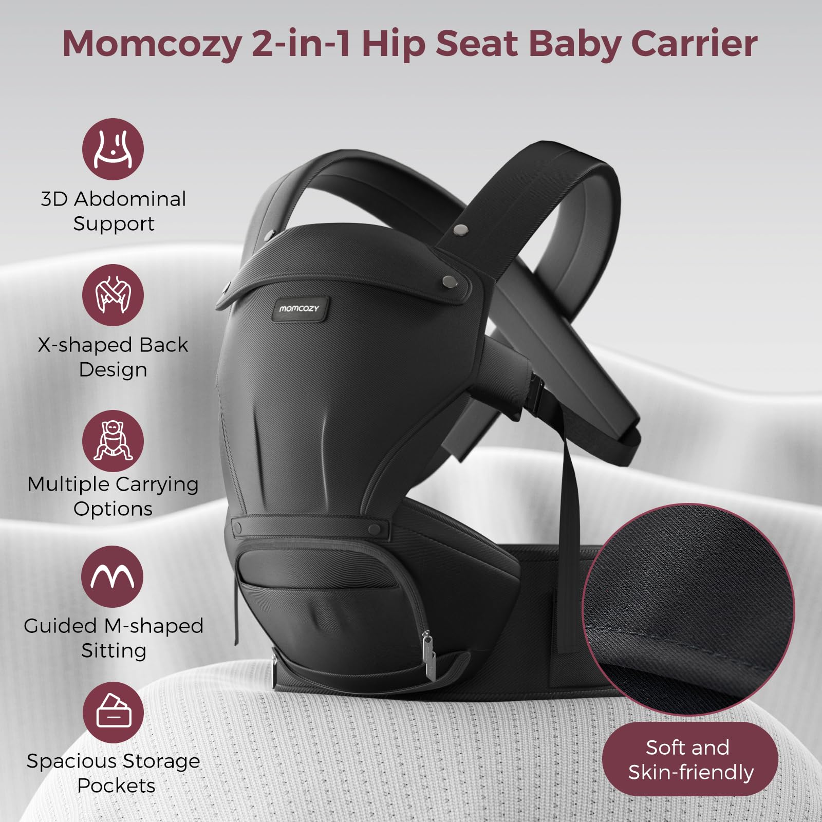 Momcozy HC002 AIR Porte-bébé et siège de hanche 2-en-1 - Noir