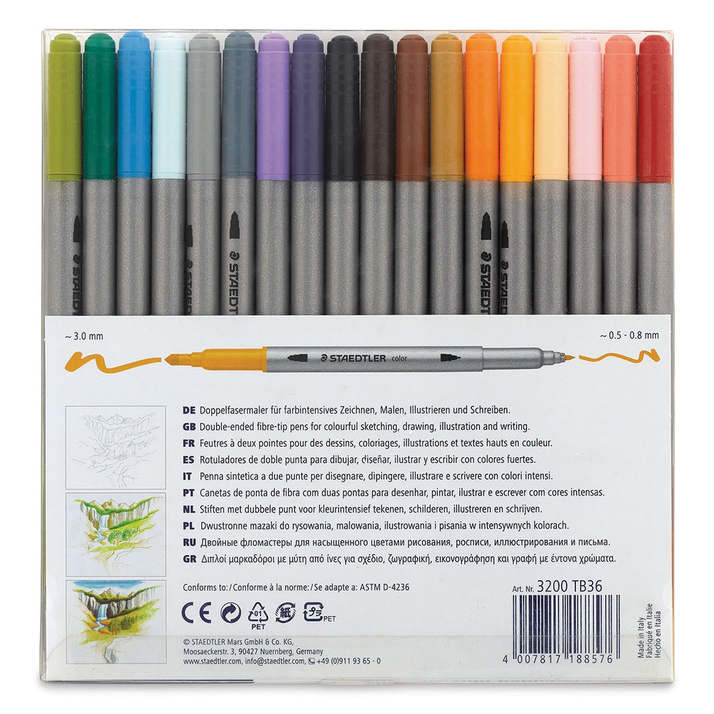 STAEDTLER Design Journey Marqueurs à double extrémité en fibre - 36 Couleurs