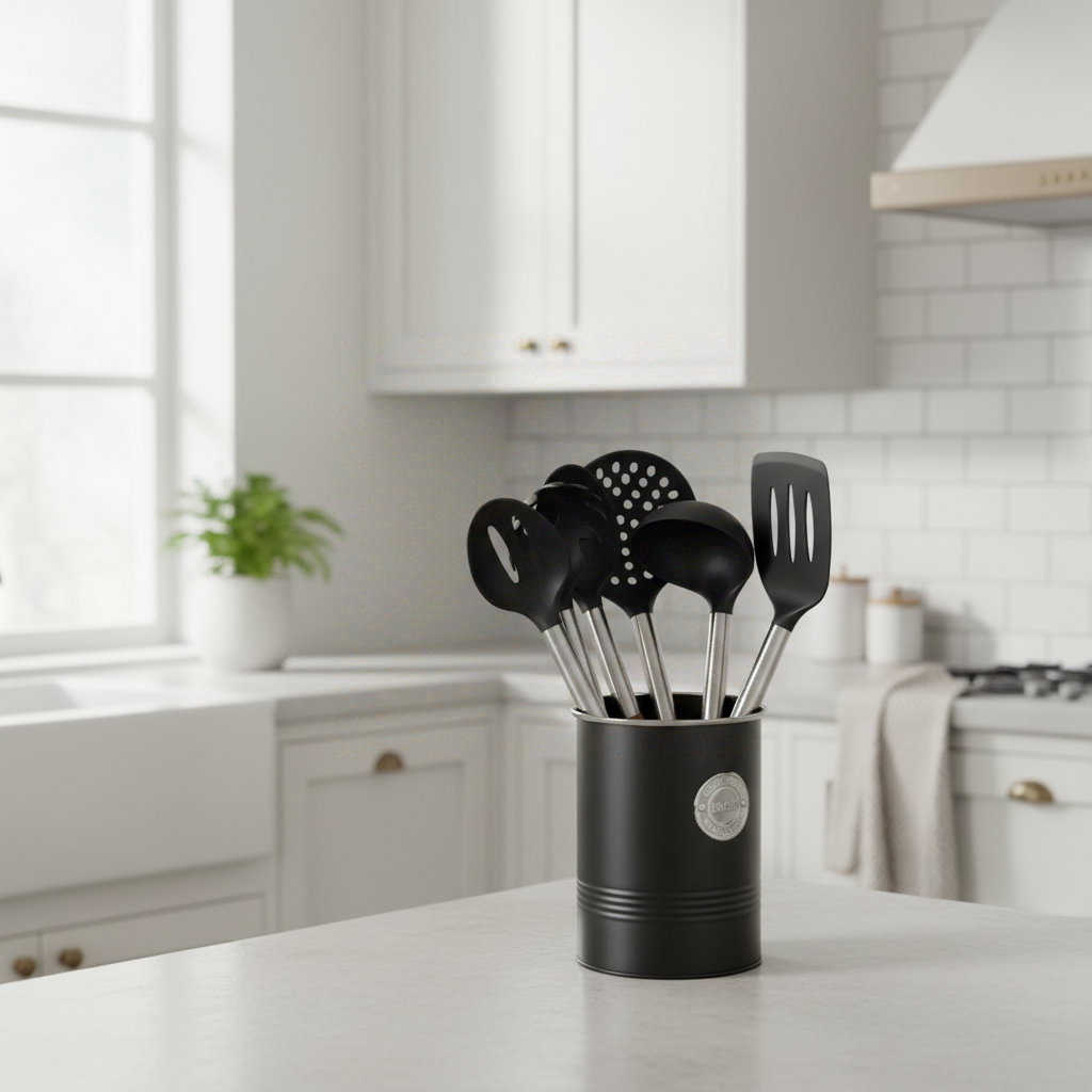 Set d'ustensiles de cuisine antiadhérents résistants à la chaleur avec support : spatule et cuillère