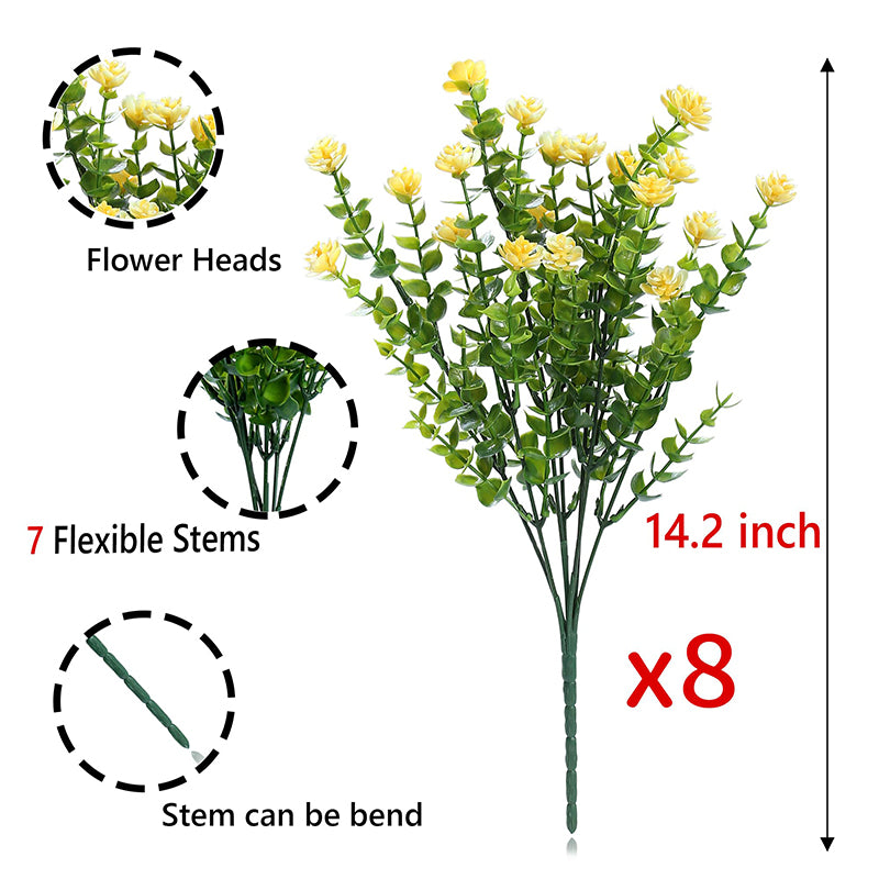 8 Pièces 13,8 in / 35 cm Fleurs Artificielles Ne Fanent Pas Buis Faux Plantes en Plastique pour Jardin Terrasse Porche Fenêtre Boîte de Fenêtre Maison Mariage Décoration Maison de Campagne (Jaune)
