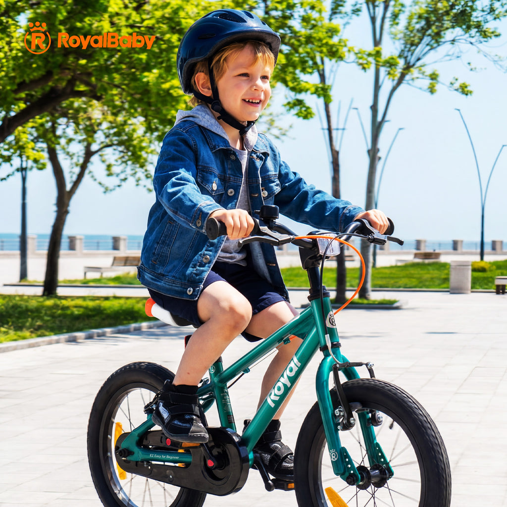 RoyalBaby Vélo pour enfants + Aluminium EZ Freestyle + 14 pouces Vert, Poids net 7.4 kg