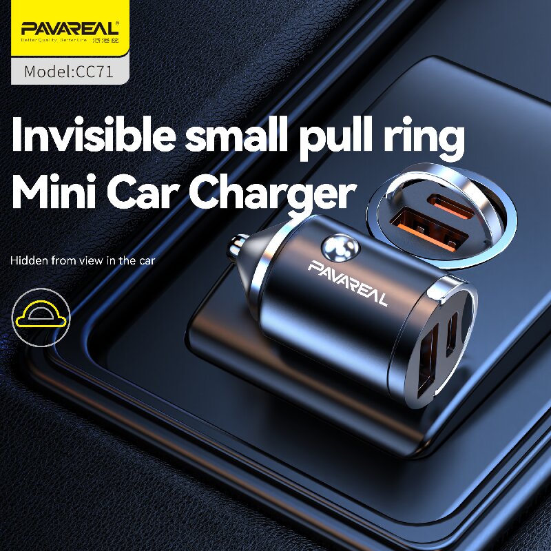 PAVAREAL CC71 Mini Chargeur de voiture PD 20 W + 100 W Prend en charge la charge rapide des gammes iPad, Samsung, iPhone