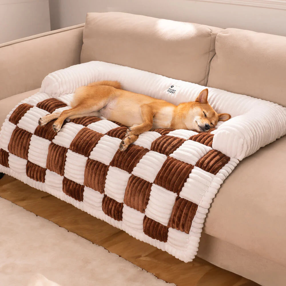 FUNNYFUZZY Tapis protecteur pour chien à motif carreaux crème et marron - Taille S