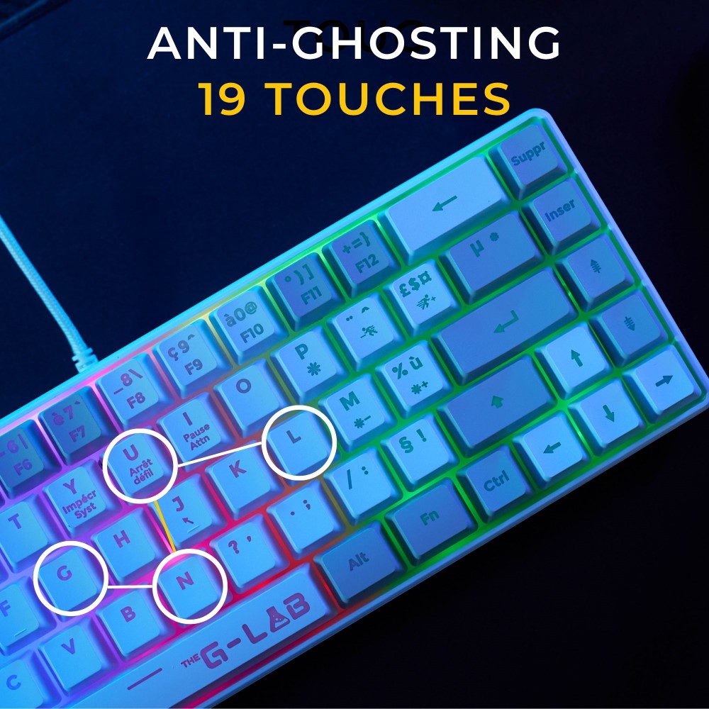 THE G-LAB Hydrogen Combo Set Clavier et Souris Gaming Filaire - AZERTY, 7200 DPI, 6 Boutons - Blanc/Gris