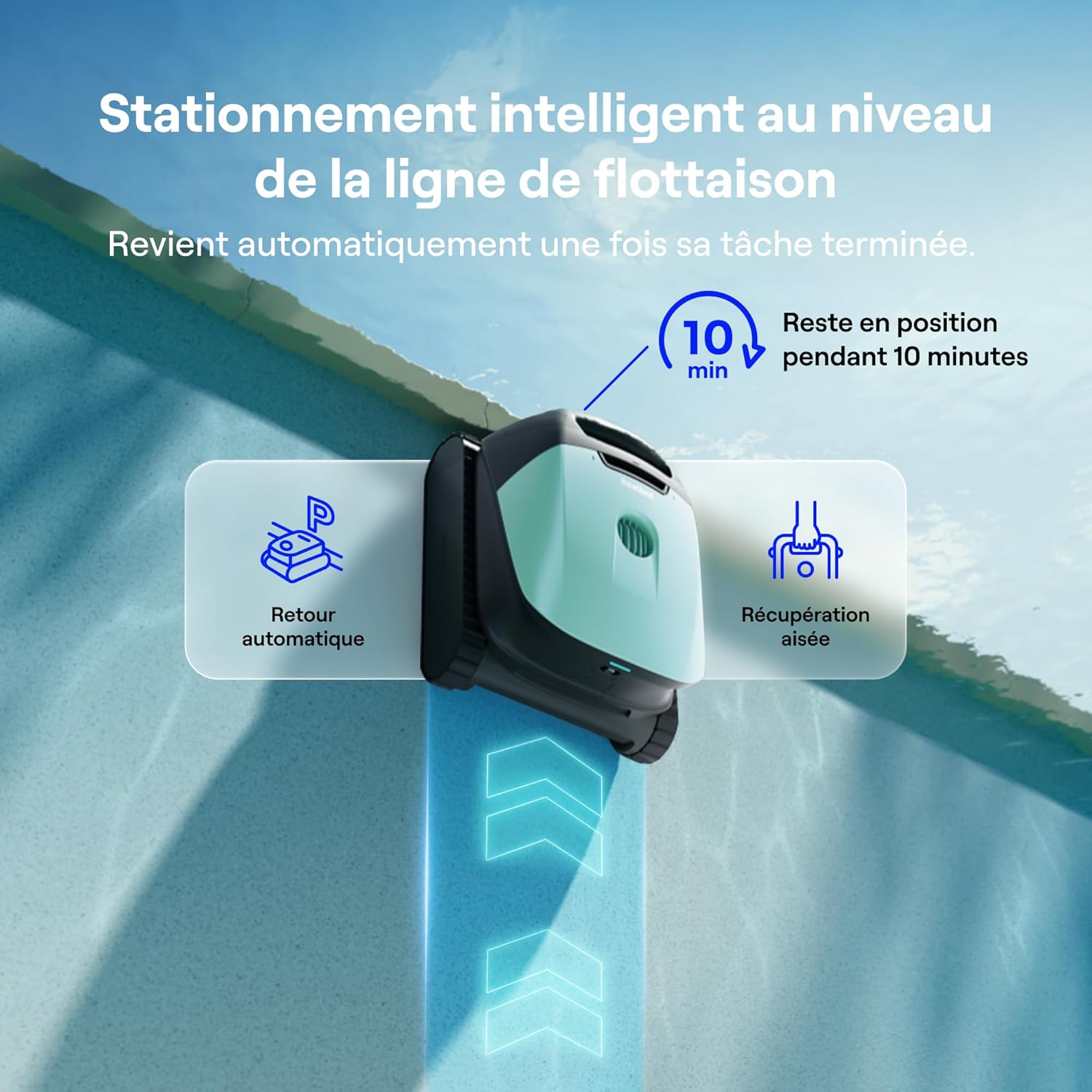Robot Nettoyeur de Piscine Sans Fil Beatbot M10 Version - Fond/Murs/Ligne d'Eau/Plages Sous-marines, Aspiration 25700 L/h, Stationnement Intelligent sur la Ligne d'Eau, Filtre 5 L