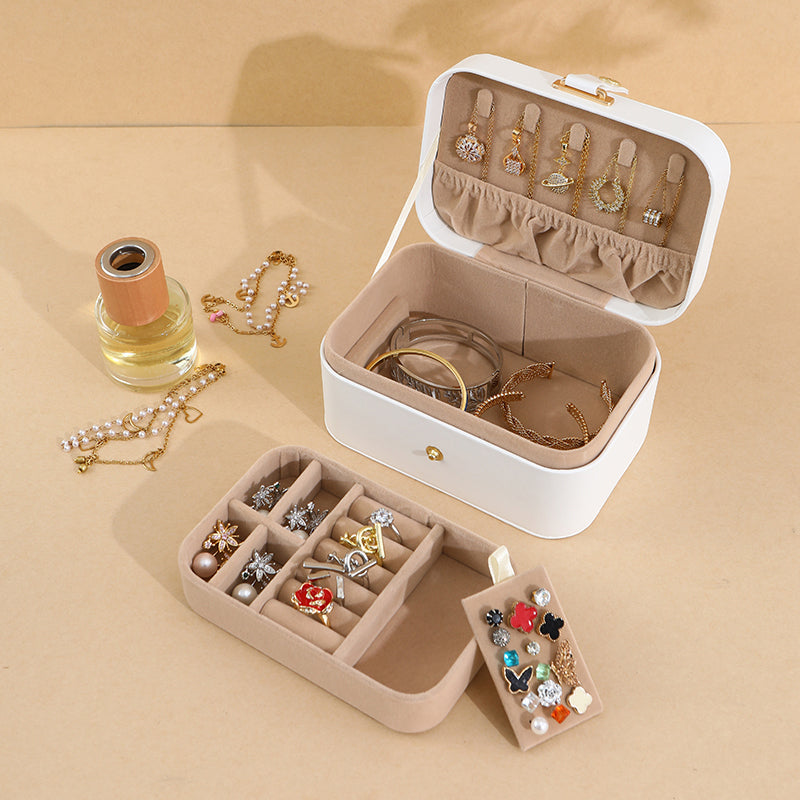 JORDAN&JUDY Boîte à bijoux multicouche pour boucles d'oreilles, bagues et colliers - 2 niveaux Blanc