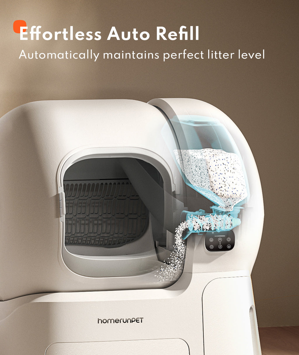 Homerunpet Bac à litière intelligent entièrement automatique CS106, XL (106 L), Recharge automatique, Conception sûre anti-écrasement, Convient aux chats de 10 kg et aux grands chats