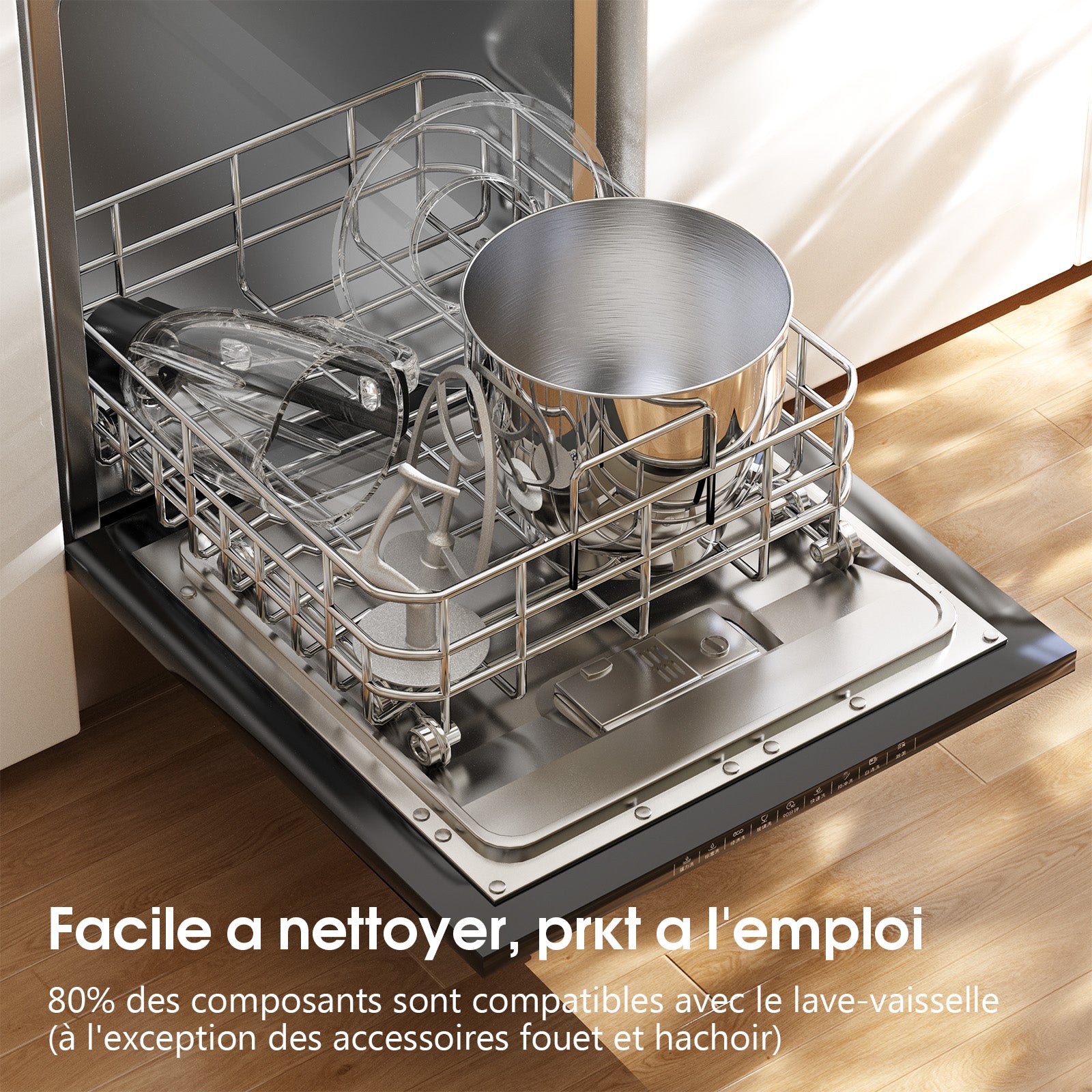 HONINST Robot pâtissier sur socle multifonction 7-en-1, Robot de cuisine à tête inclinable 8 vitesses 6,5 qt, Batteur électrique avec hachoir à viande, Mixeur à jus