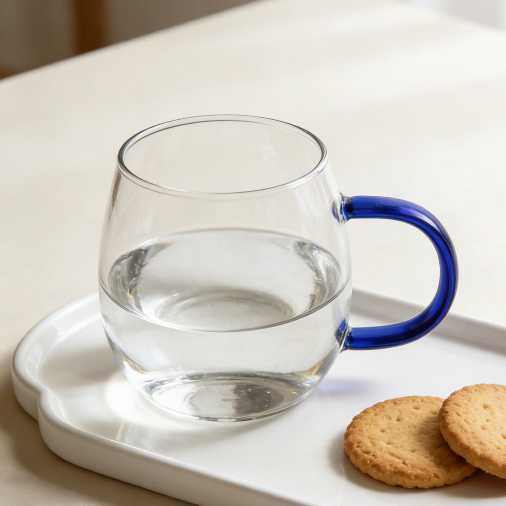Ju7cer Tasse en verre à anse bleue, Verre à thé, Verre à boire, Verre à café, 300 ml, 1 pièce