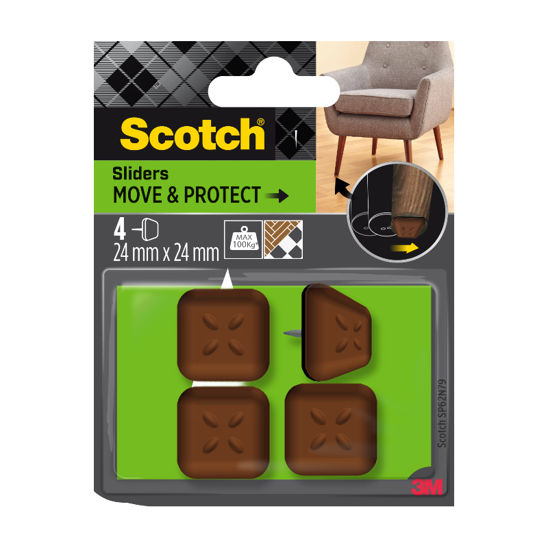 Scotch® Patin glisseur alvéolé à clouer Marron 24 x 24mm