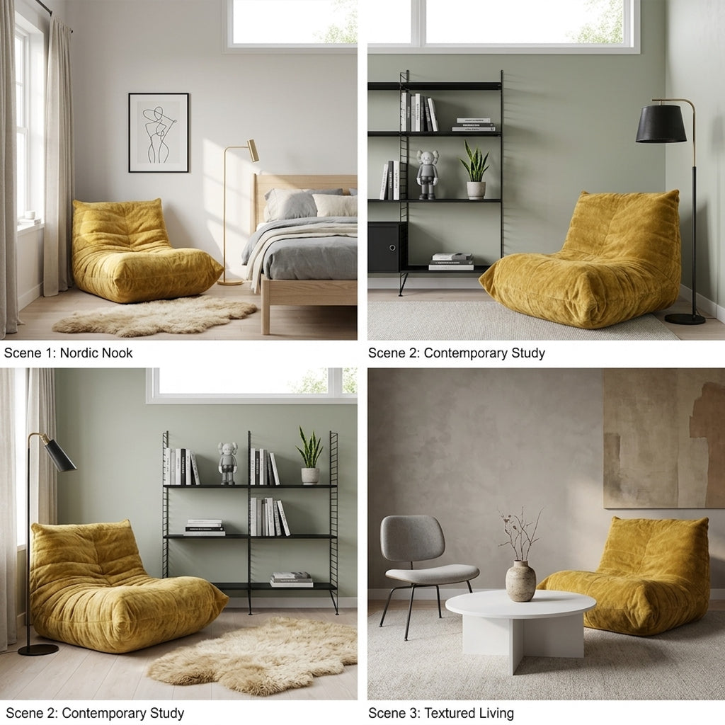 URBAN MEUBLE Fauteuil pouf en chenille Série canapé de détente Jaune 90 x 100 x 80 cm