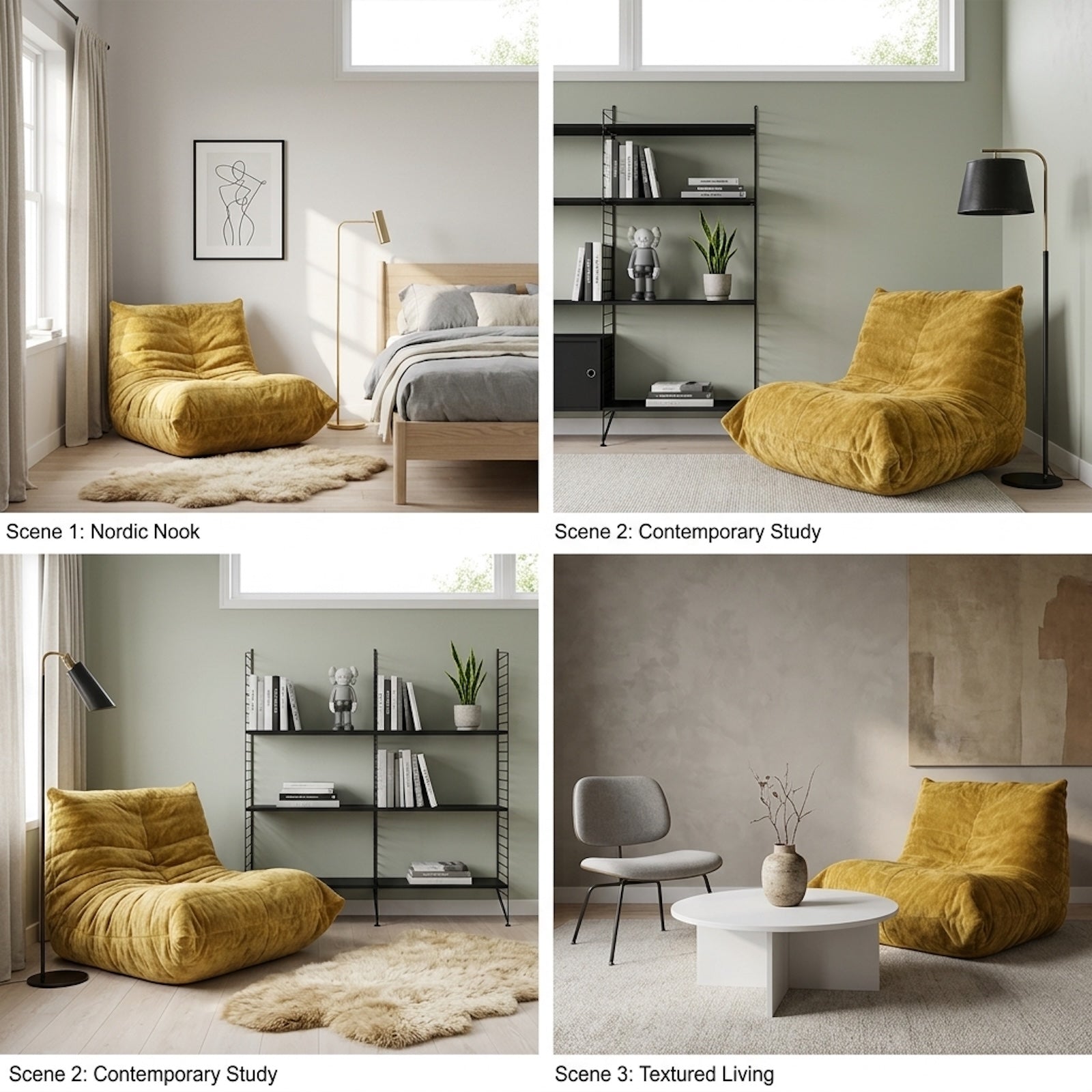 URBAN MEUBLE Fauteuil pouf en chenille Série canapé de détente Jaune 90 x 100 x 80 cm