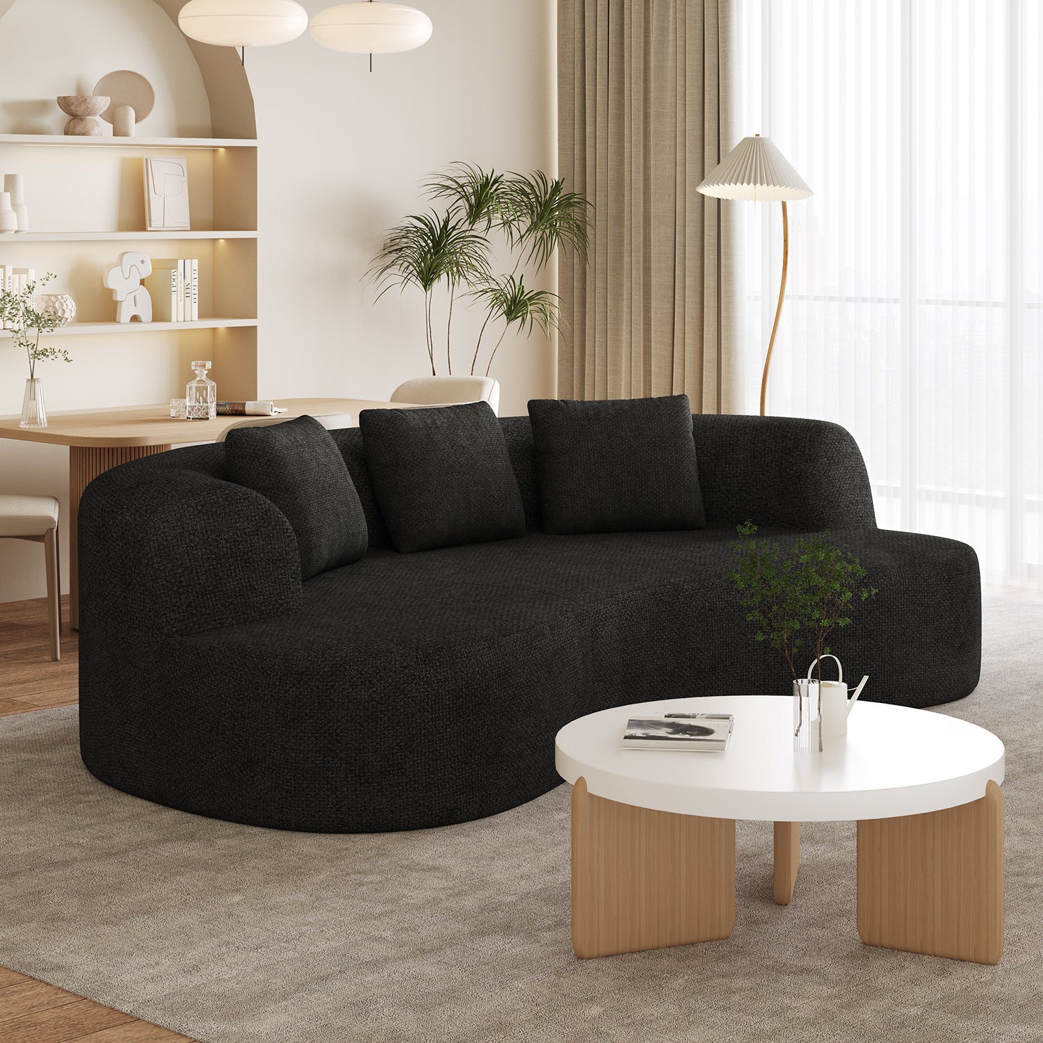 GTIMEX Canapé 2 places, Canapé modulable en chenille, 168 x 90 x 67 cm, Capacité de charge statique : 270 kg, Aucun assemblage requis, Canapé sans armatures, Canapé rembourré au design incurvé avec 3 coussins décoratifs pour salon et petits apparteme