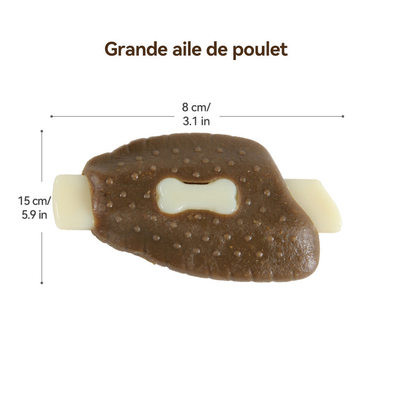 BLINKIT Jouet à mâcher en forme d’aile de poulet en cuir de vachette et nylon pour chiens - 15 × 8 × 3 cm