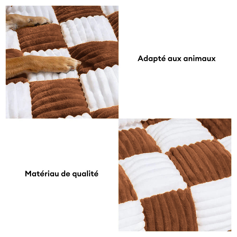 FUNNYFUZZY Tapis protecteur pour chien à motif carreaux crème et marron - Taille S