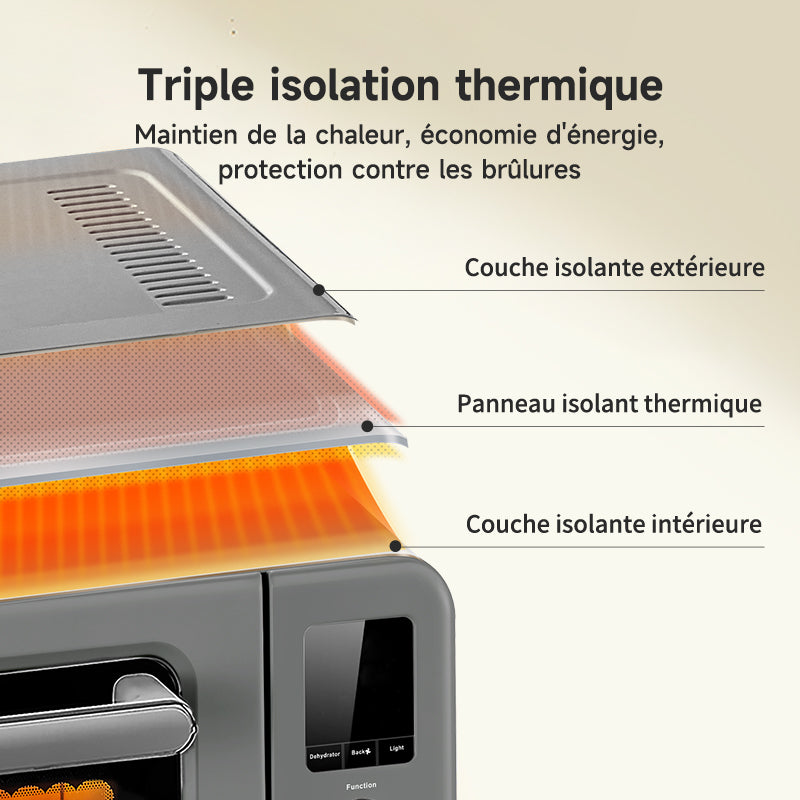 Hauswirt C40 four de convection intelligent avec thermomètre intégré, 35 L, grande capacité, 4 niveaux de grille, écran LED, gris