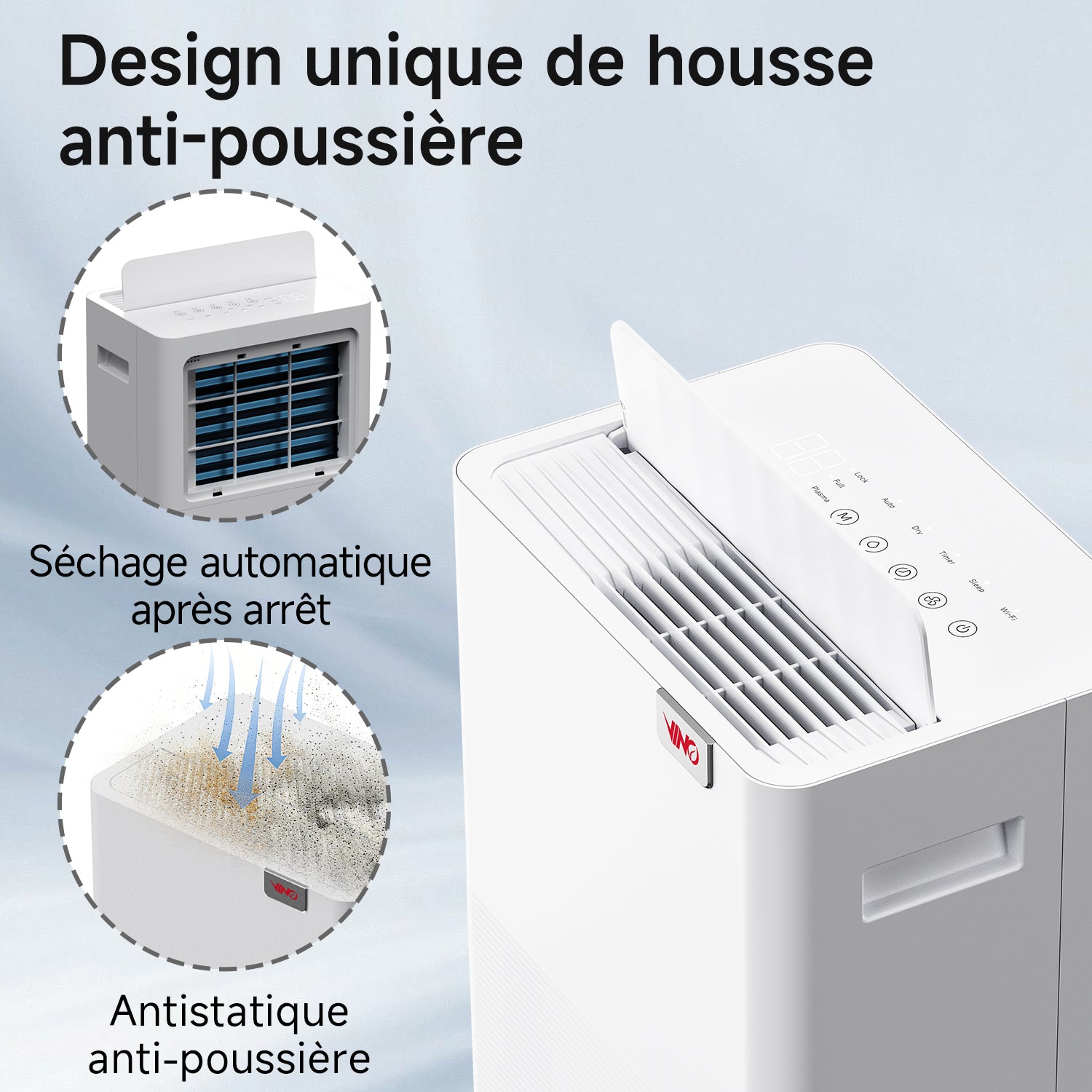 VINO Déshumidificateur intelligent, Commande Wi-Fi, 20 L/jour, R290, Économe en énergie, Réservoir 2,5 L, Idéal pour pièces de 40 m²