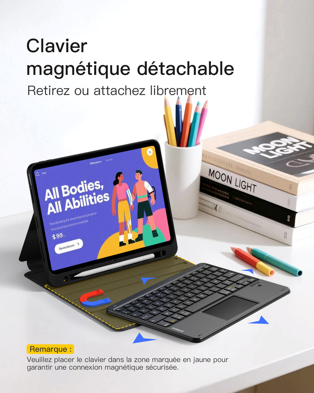 Inateck Coque Clavier Détachable avec Pavé Tactile Compatible iPad pour iPad 11e/10e Gén, pour 10e (10,9")/ 11e (2025 A16), Air 11" M4/M3/M2, Air 6/5/4e, Pro 11 4e-1re