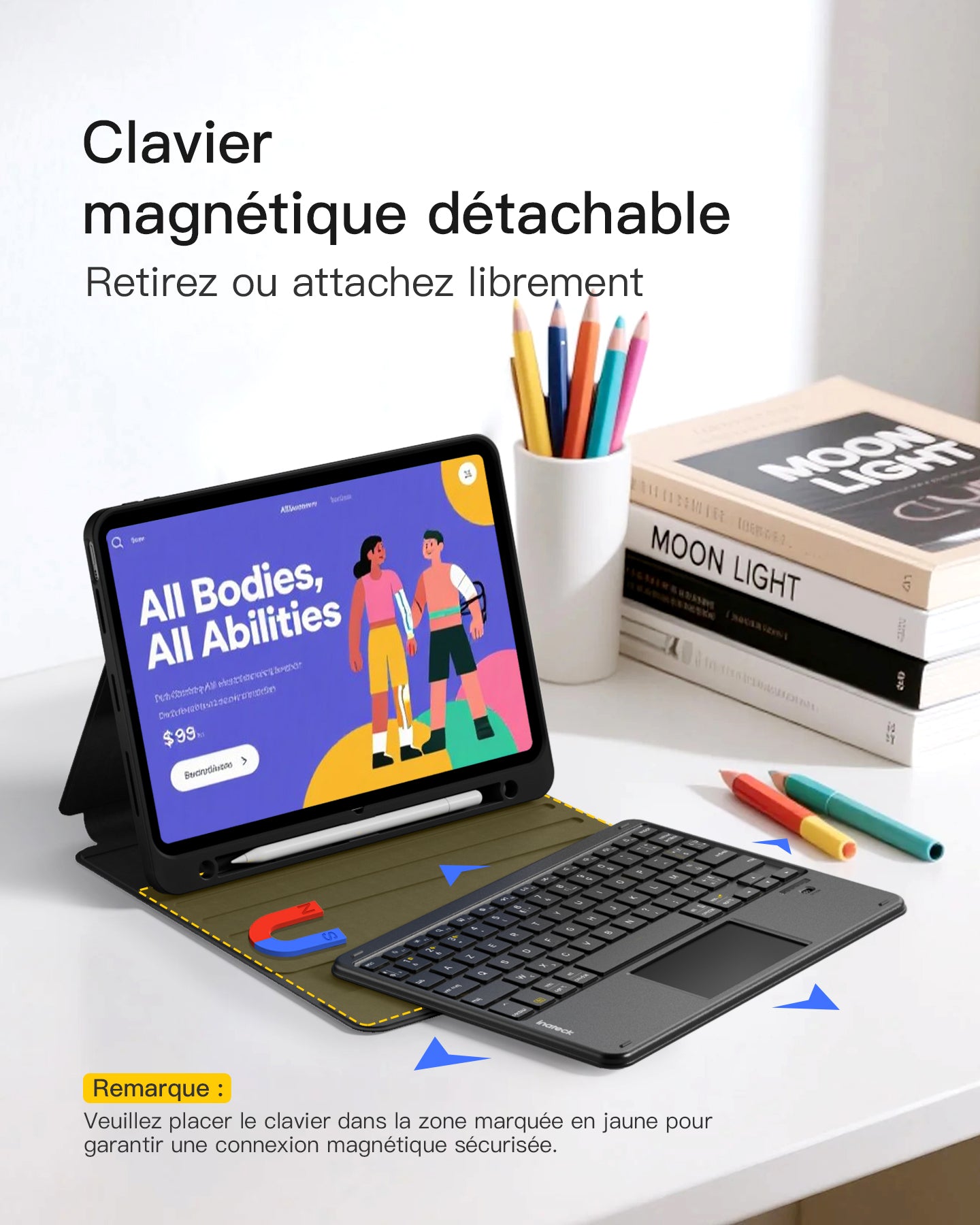 Inateck Coque Clavier Détachable avec Pavé Tactile Compatible iPad pour iPad 11e/10e Gén, pour 10e (10,9")/ 11e (2025 A16), Air 11" M4/M3/M2, Air 6/5/4e, Pro 11 4e-1re