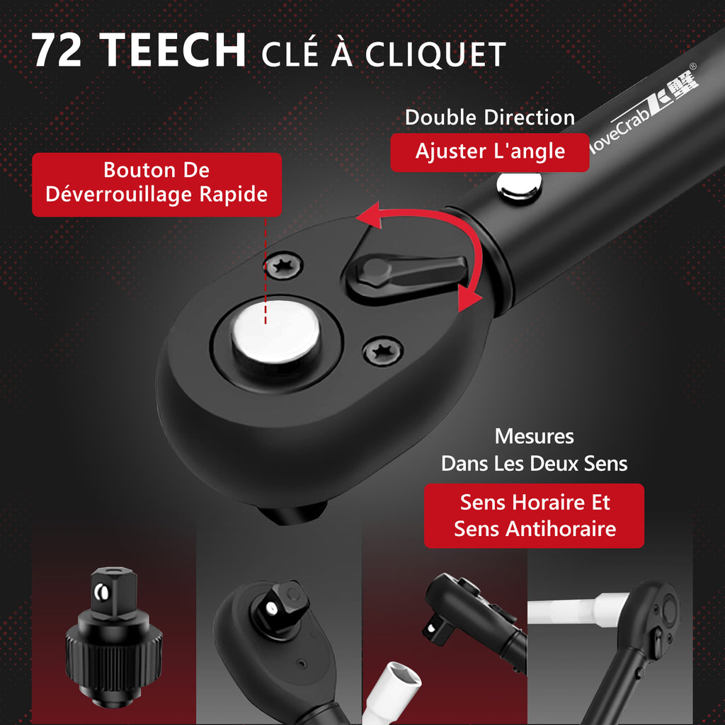 MoveCrab Set de clés dynamométriques mécaniques 9 pièces 5-220 N.m pour vélo, moto, auto et kit d'outils de réparation industrielle