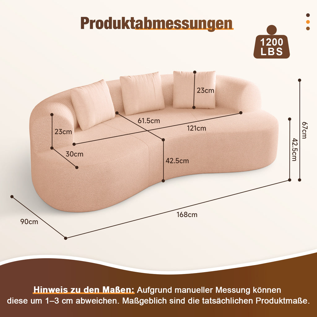 GTIMEX : Canapé 2 places série Lexzurn, Canapé modulable en chenille, 168 x 90 x 67 cm, Capacité de charge statique : 270 kg, Aucun assemblage requis, Canapé sans armatures, Canapé rembourré au design incurvé avec 3 coussins décoratifs pour salon et 