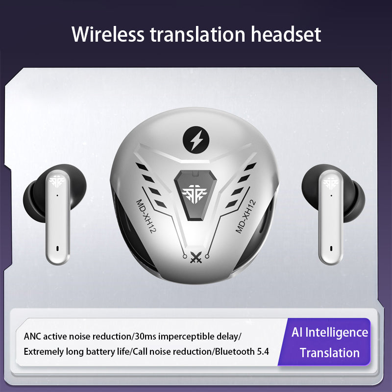 VoxorAI XH12 Casque de traduction IA noir, traduction en temps réel, prise en charge de 150 chinois, casque Bluetooth de jeu tendance pour études, voyages, affaires
