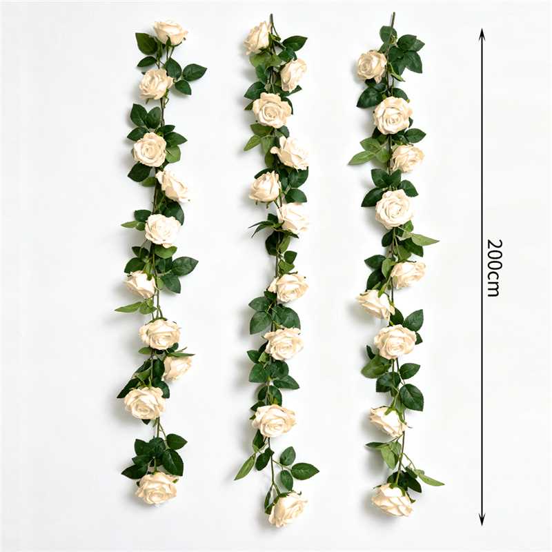 Wei's moment Lot de 3 (2 mètres) Guirlande de fleurs artificielles Guirlande de pivoines champagne Guirlande de fleurs artificielles Guirlande de roses Guirlande de fleurs en soie