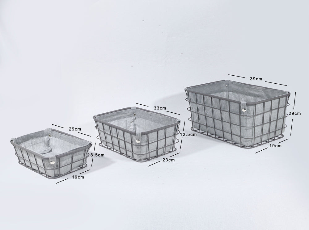 KEVAHOME panier de rangement en maille métallique gris taille S/lot de 3 doublure intérieure grise 15.5×11.5×7.5 pouces 13×9×5 pouces 11.5×7.5×3.5 pouces promotion du Nouvel An