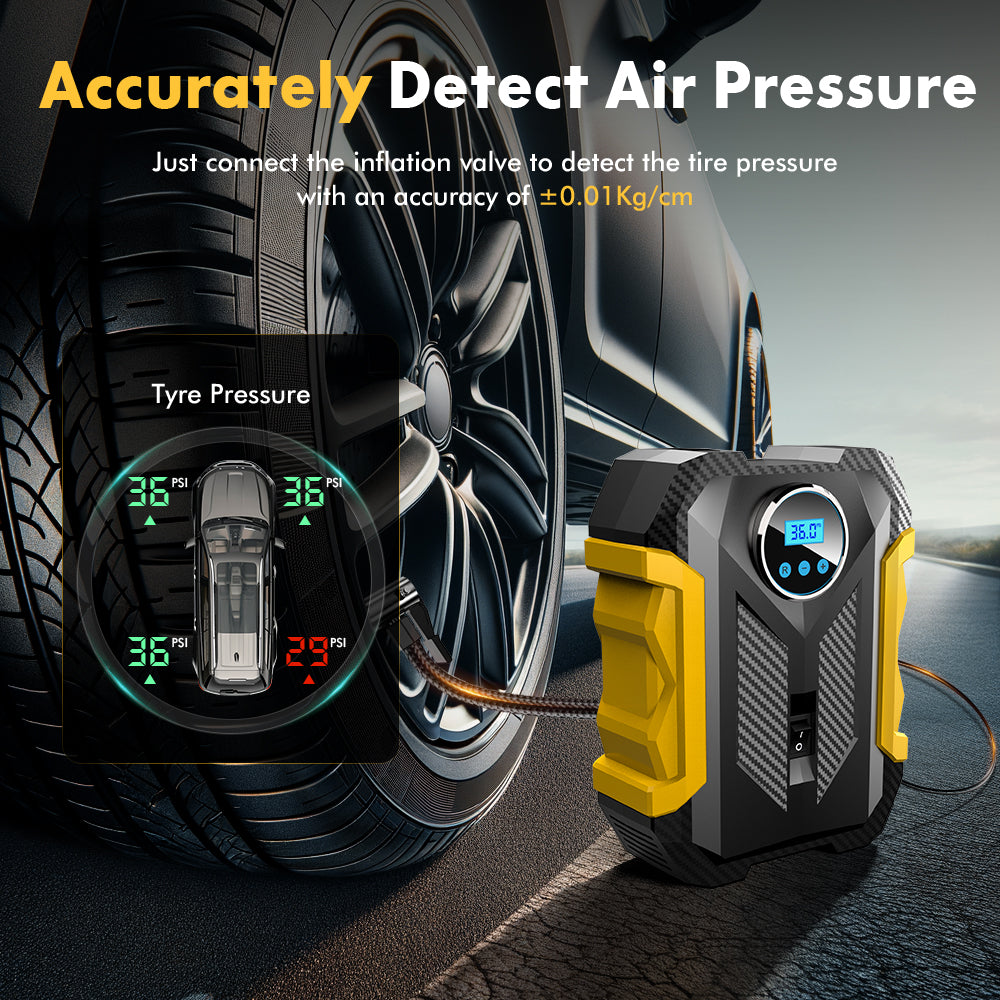 Carsun 150PSI Pompe intelligente 12 V, 150 psi avec écran numérique, éclairage LED, câble de 3 m