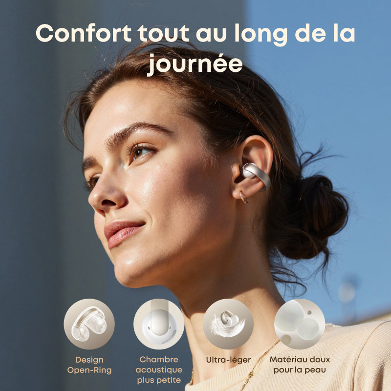 Soundcore AeroClip by Anker, Écouteurs sans fil à anse ouverte Bluetooth avec 4 microphones alimentés par l’IA, haute résolution