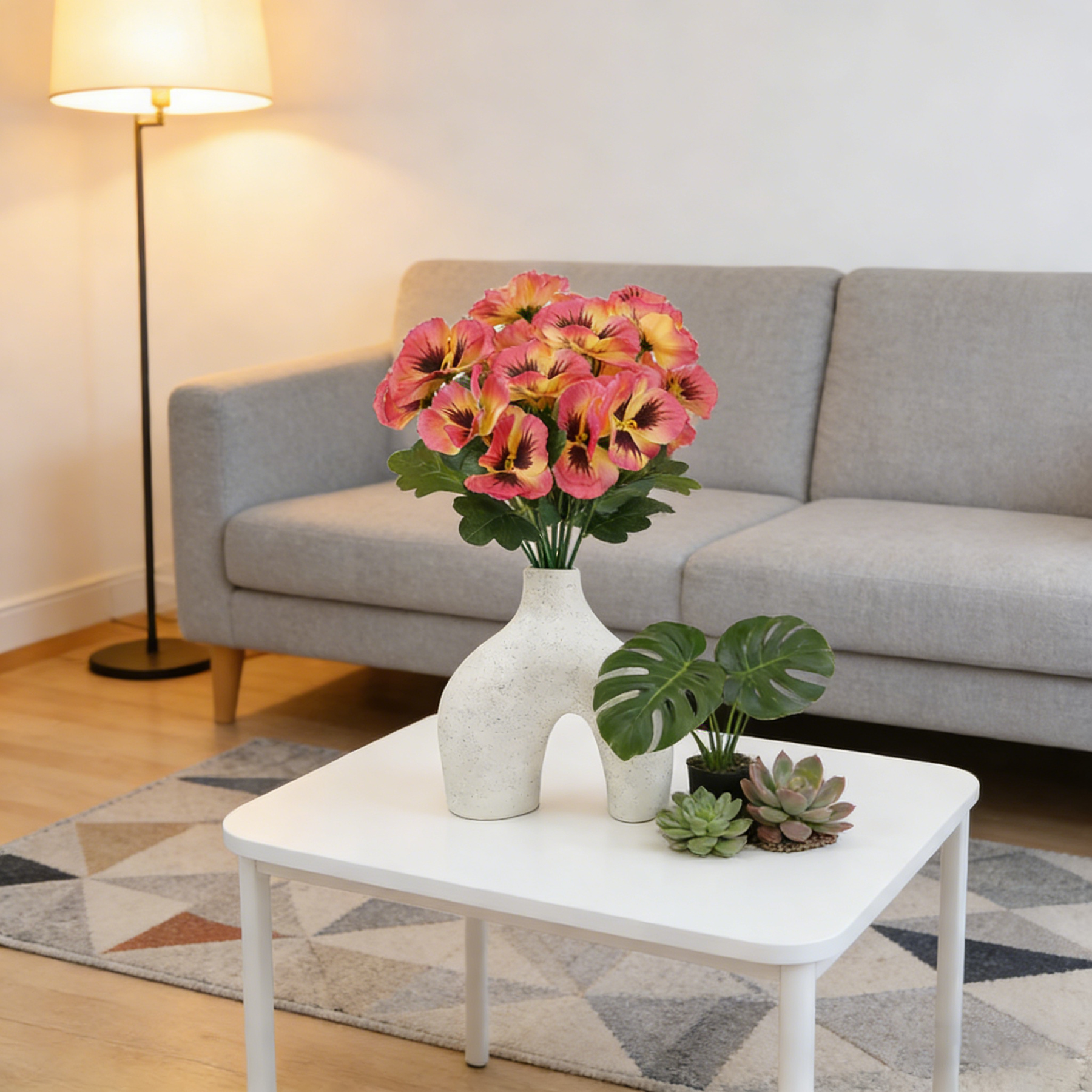 Yuejia 4 pièces 11 po/28 cm pensées artificielles, fausses fleurs d'extérieur, plantes en plastique, fleurs artificielles en soie pour porche d'entrée, jardin, jardinière de fenêtre