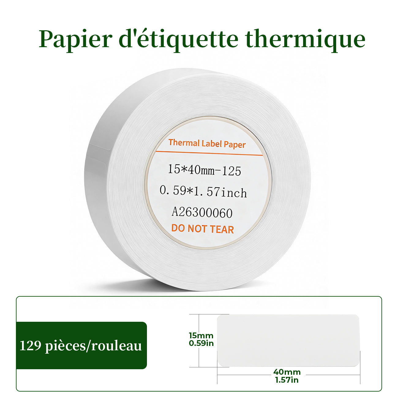 Larkie 15*40mm Papier Thermique Autocollant 3 Rouleaux, Blanc, Compatible avec l'Imprimante de Labels D110, Idéal pour l'Organisation à Domicile et au Bureau