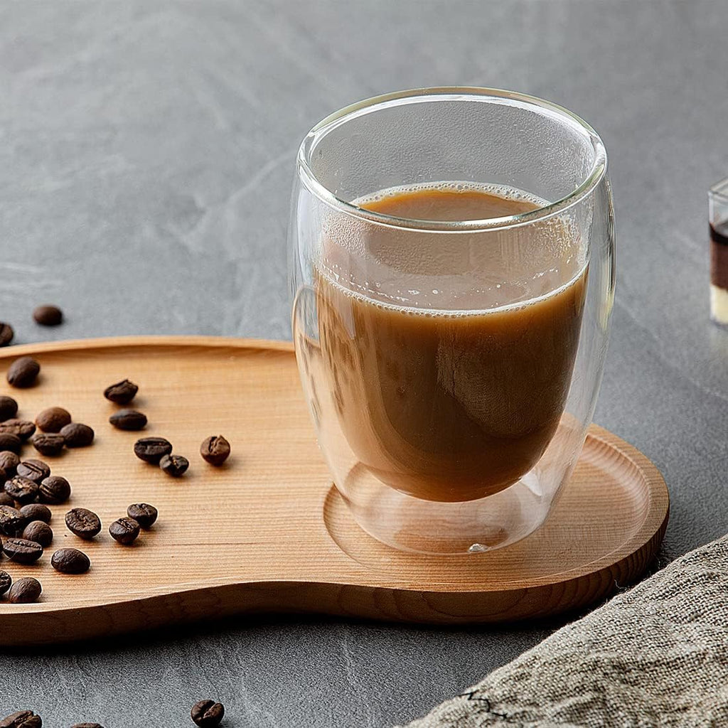 Lot de 2 Grandes Tasses en Verre Double Paroi 350ml, Résistantes à la Chaleur en Borosilicate, Compatibles Micro-ondes, Idéales pour Café, Thé, Lait, Jus, Glace et Desserts, Parfaites pour Boissons Chaudes et Froides