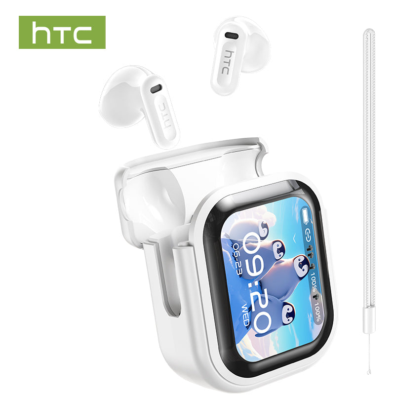 HTC NE20 Écouteurs de traduction sans fil Bluetooth 6.0 avec écran tactile LED, écouteurs sans fil étanches haute fidélité, écouteurs à commande tactile TWS, microphone intégré