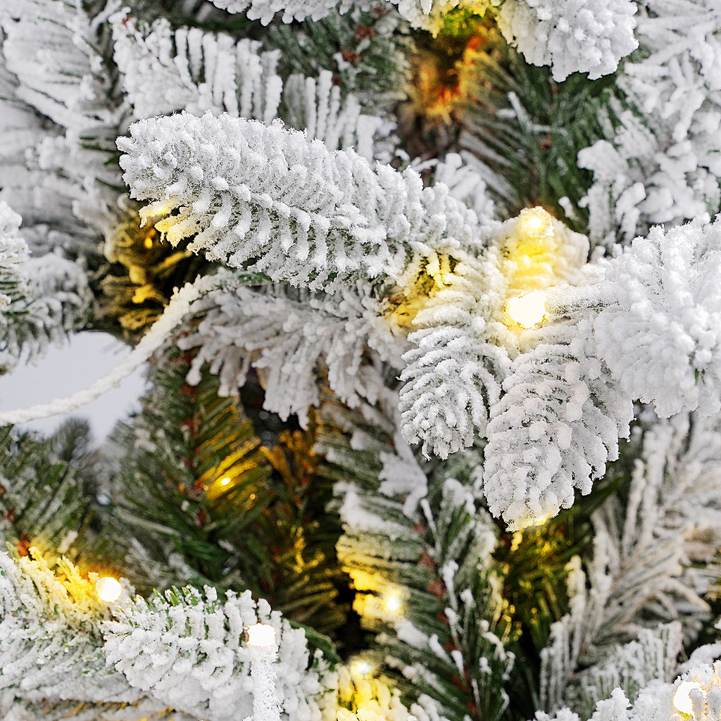 SALCAR Sapin de noël enneigé avec 1230 branches et éclairage 300 LED blanc chaud - 180 cm