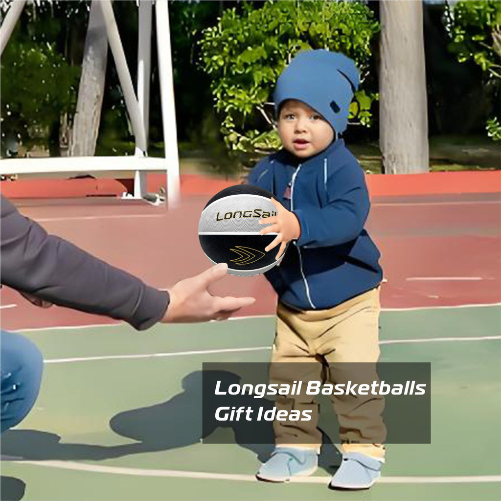 LONGSAIL Ballon de basket-ball en caoutchouc de haute qualité 22 po Taille 3 Noir/Gris