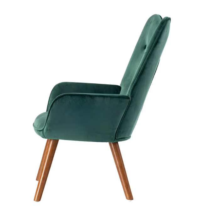 URBAN MEUBLE Fauteuil Velours vert Pieds en bois Confortable