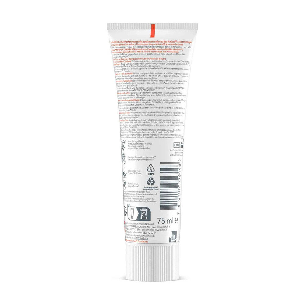 Elmex Kids Toothpaste 06 Years – Gentle Swiss Fluoride Toothpaste 75 ml - Pack of 3 (3 x 75ml = 3 tubes)