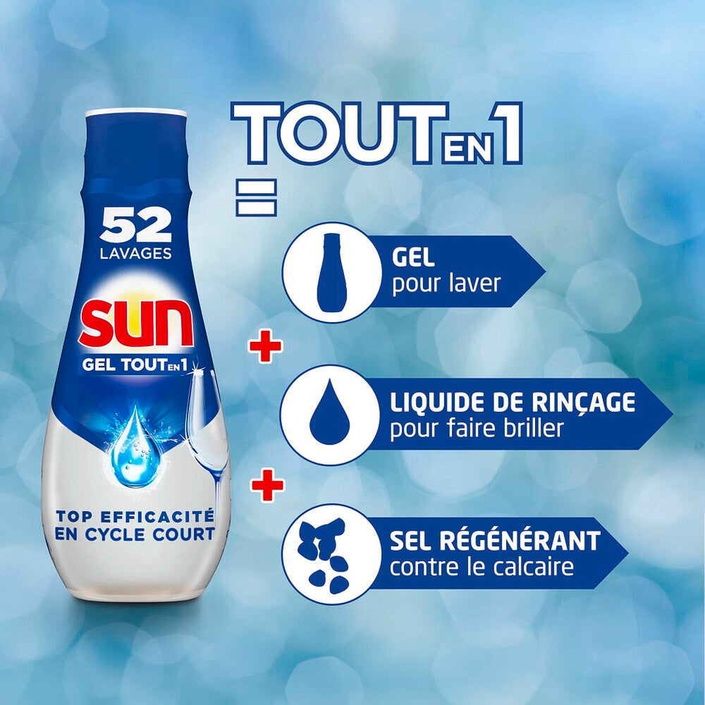 Sun Expert Plus Gel Lave-Vaisselle Tout-en-1, Anti-Calcaire et Dégraissant avec Fonctions d'Adjuvant de Rinçage et de Sel, 2 x 900 ml (= 1,8 L)