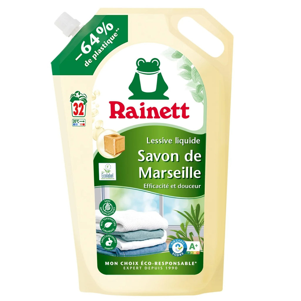 RAINETT Recharge Lessive Liquide Écologique au Savon de Marseille 1.6L (32 Lavages)