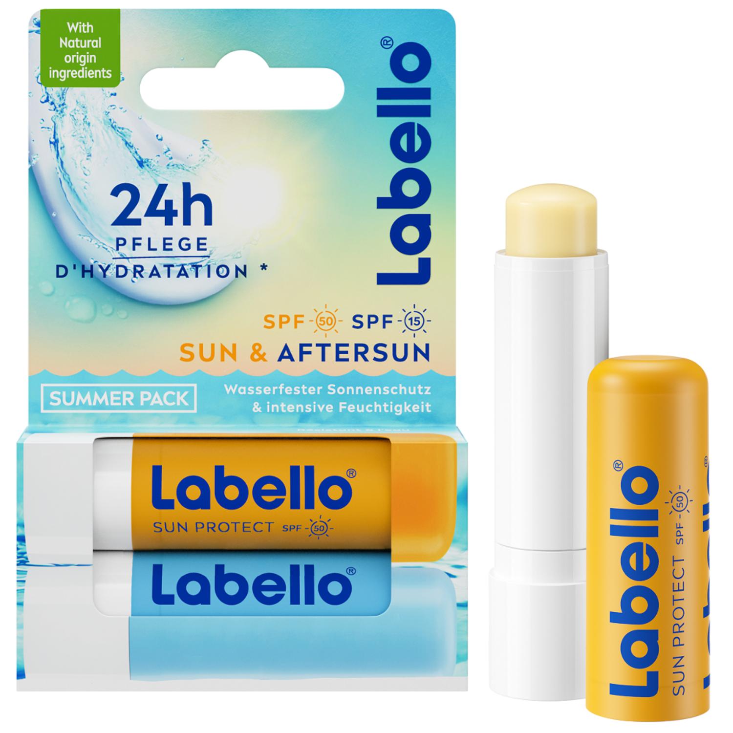 Labello Lèvres Stick Baume à Lèvres Summer Pack Duo Sun FPS50 + Hydro Care FPS15