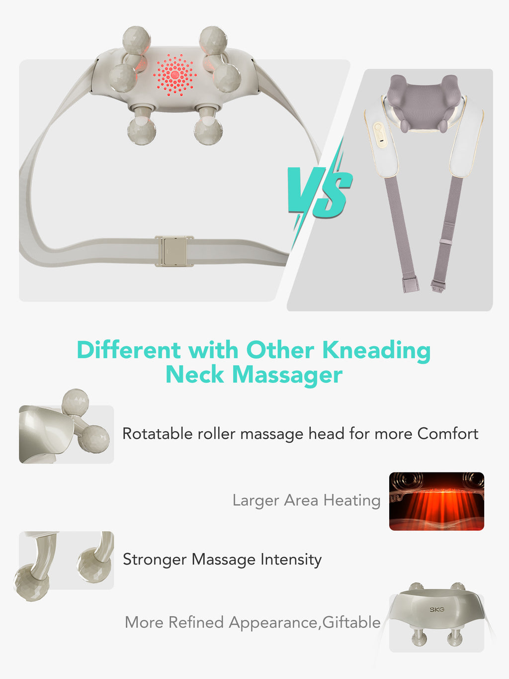 SKG H7 Ultra Appareil de massage pour le cou et les épaules avec massage par pétrissage rotatif et moxibustion à lumière rouge. Soulagement des douleurs cervicales Cadeau pour l'être aimé