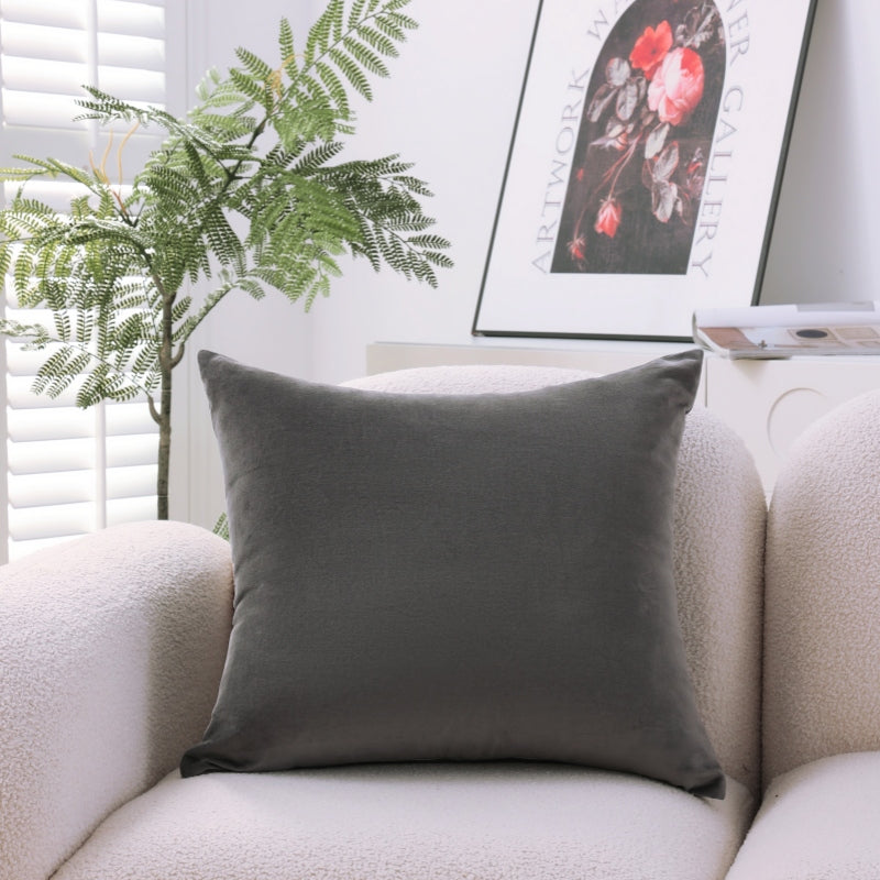 MEROPE, Housse de coussin en velours coton, 50x50 cm, gris, 1 pack