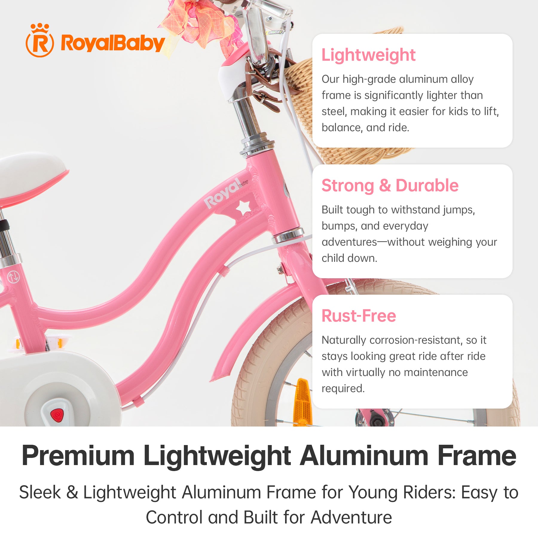 RoyalBaby+vélo pour enfants+ Aluminium EZ Stargirl+ Rose 16 pouces, Poids net 10 kg