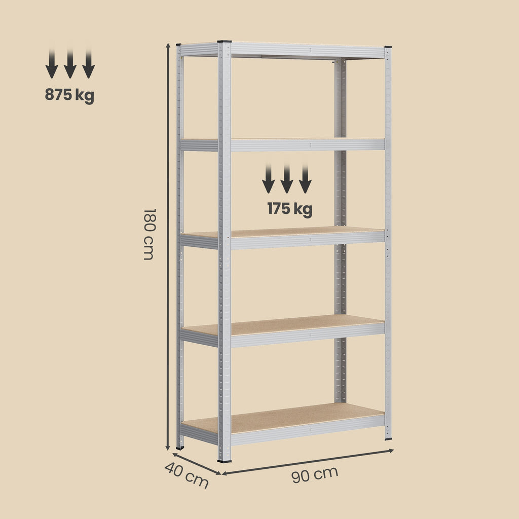 JOYFURNOS Étagères en Acier à 5 Niveaux Lot de 2, pour Rangement, pour Garage, Abri, Argent