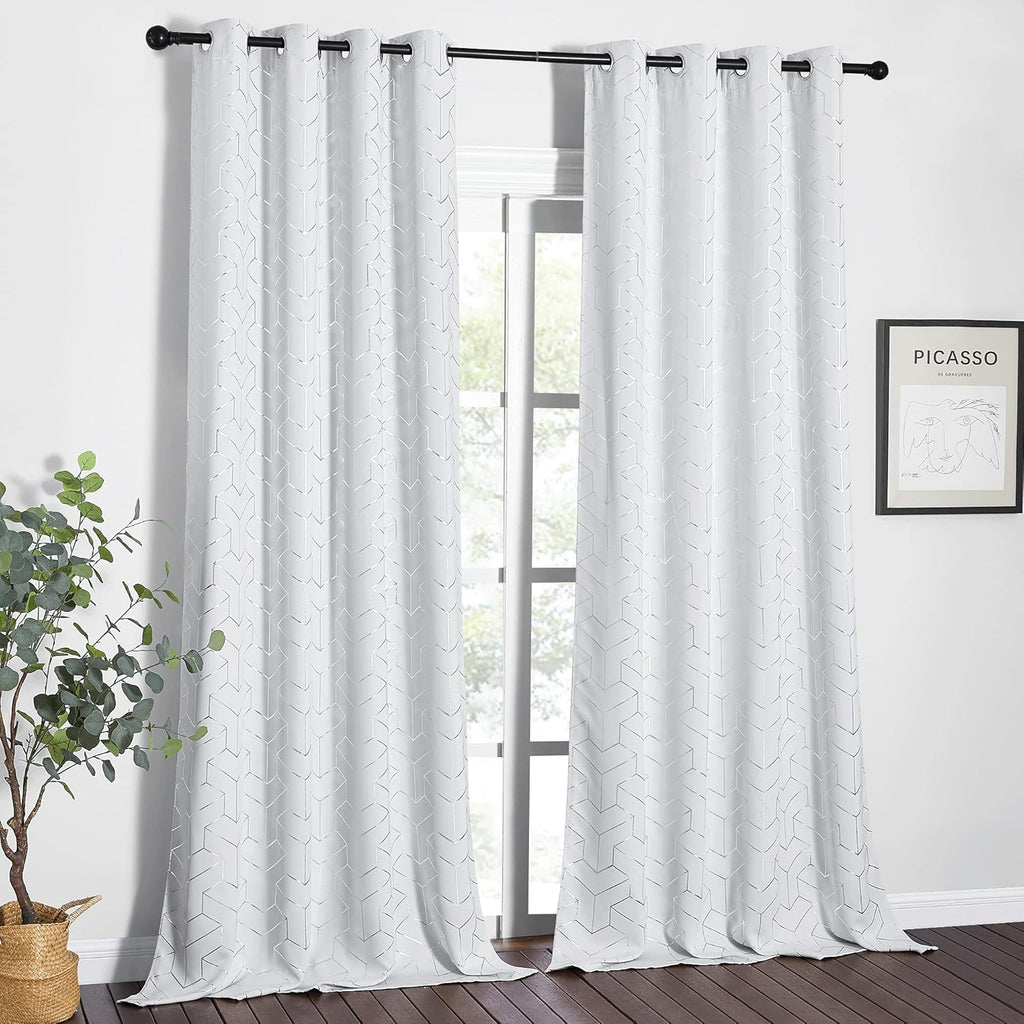 ochama X PONY DANCE Rideaux occultants à œillets avec impression métallisée 2 panneaux Largeur 140 x longueur 245 cm (largeur 55 x longueur 96 po) Blanc grisâtre